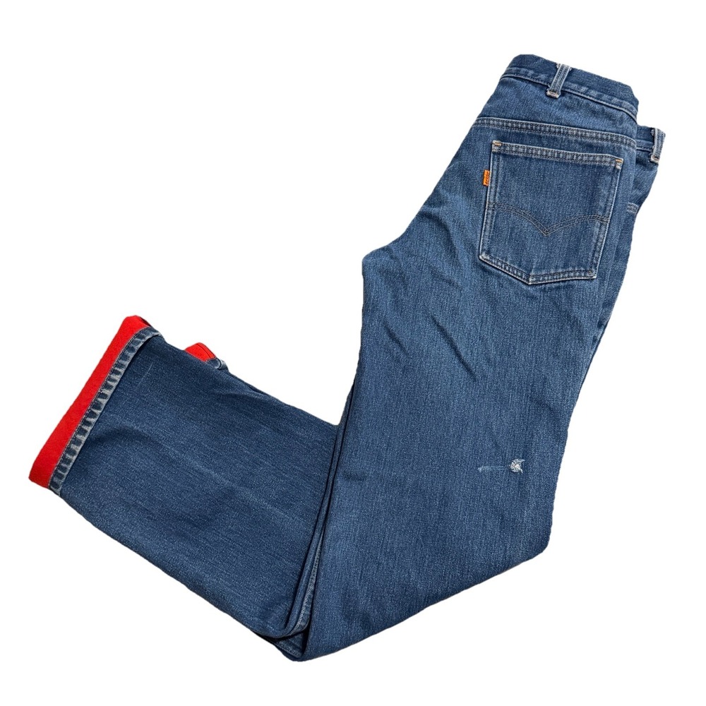 Levis Red Fleece Lined Orange Tab Denim Jeans Women 30 X 32 USA Made Vtg 80's